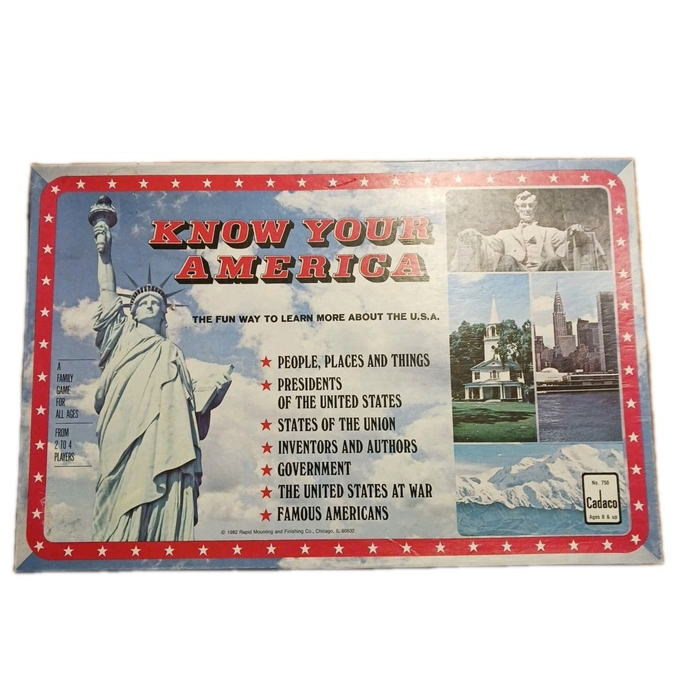 Vintage 1982 Know Your America Board Game Cadaco